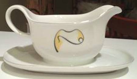 Abstract Gray Gravy Boat with Attached Underplate