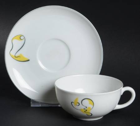 Abstract Gray Flat Cup & Saucer Set