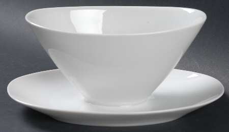 Arzberg White (Shape 2025) Gravy Boat with Attached Underplate