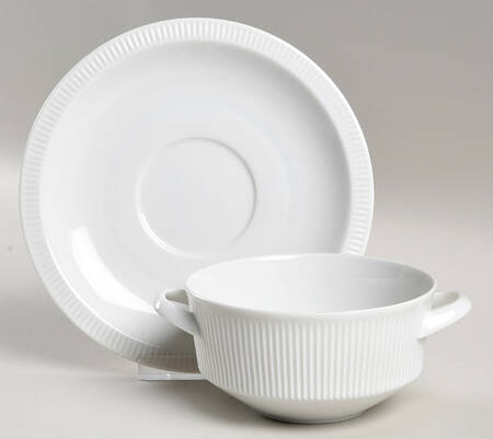 Athena White Flat Cream Soup Bowl & Saucer Set