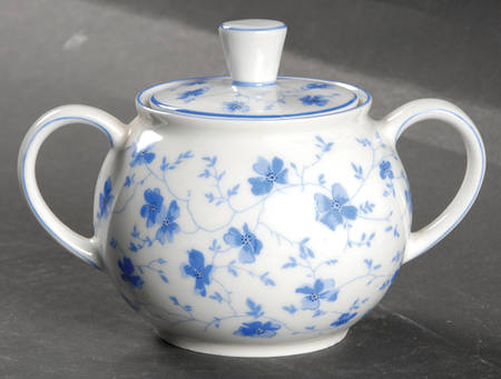 Blue Flowers (Blue Trim, Rim) Sugar Bowl & Lid