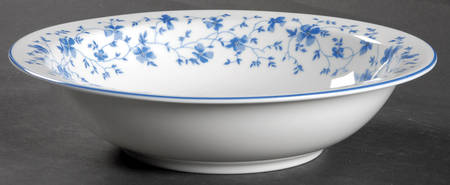 Blue Flowers (Blue Trim, Rim) 8" Round Vegetable Bowl