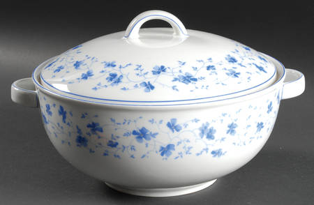Blue Flowers (Blue Trim, Rim) Round Covered Vegetable