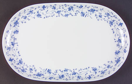 Blue Flowers (Blue Trim, Rim) 12" Oval Serving Platter