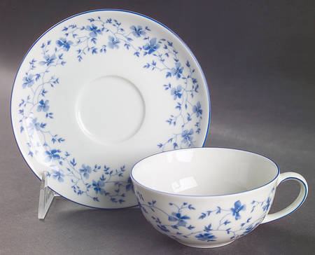 Blue Flowers (Blue Trim, Rim) Flat Cup & Saucer Set