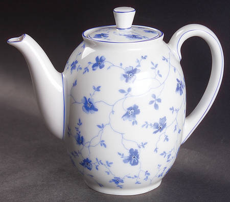 Blue Flowers (Blue Trim, Rim) Individual Coffee Pot & Lid