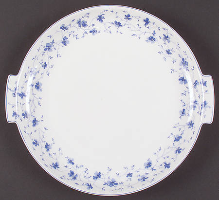 Blue Flowers (Blue Trim, Rim) Handled Cake Plate
