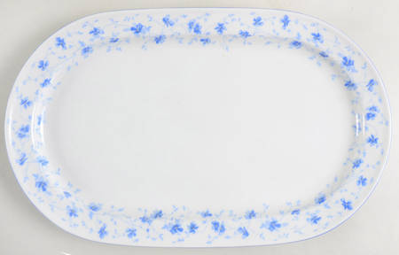 Blue Flowers (Blue Trim, Rim) 15" Oval Serving Platter