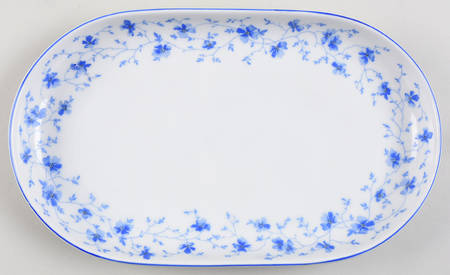 Blue Flowers (Blue Trim, Rim) 11" Oval Serving Platter