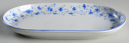 Blue Flowers (Blue Trim, Rim) 11" Oval Serving Platter