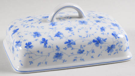 Blue Flowers (Blue Trim, Rim) Lid for 1/4 Lb Butter