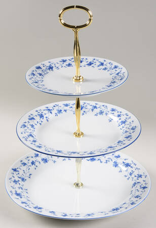Blue Flowers (Blue Trim, Rim) 13 7/8"-14 1/4" 3-Tiered Serving Tray(DP,SP,BB) HC