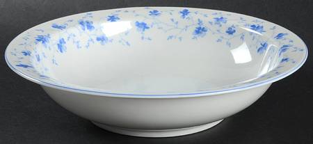 Blue Flowers (Blue Trim, Rim) 9" Round Vegetable Bowl