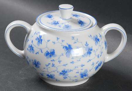 Blue Flowers (Blue Trim, Rim) Mini Sugar Bowl & Lid