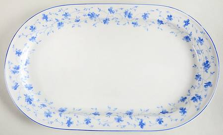 Blue Flowers (Blue Trim, Rim) 13" Oval Serving Platter