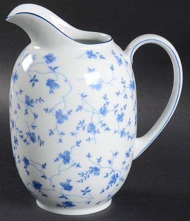 Blue Flowers (Blue Trim, Rim) 40 Oz Pitcher