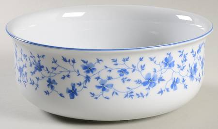 Blue Flowers (Blue Trim, Rim) 7" Salad Serving Bowl