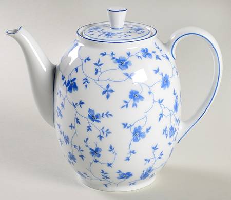 Blue Flowers (Blue Trim, Rim) Mini Coffee Pot & Lid