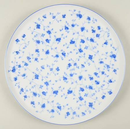 Blue Flowers (Blue Trim, Rim) Round Torte Plate
