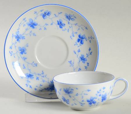 Blue Flowers (Blue Trim, Rim) Flat Demitasse Cup & Saucer Set