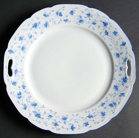 Blue Flowers (Europa Shape) Handled Cake Plate