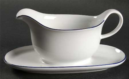 Contrast (Blue Trim) Gravy Boat with Attached Underplate