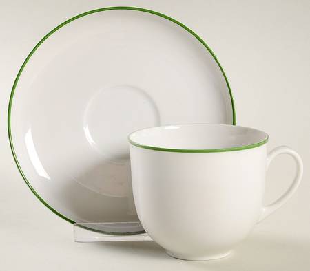 Contrast (Green Trim) Flat Cup & Saucer Set