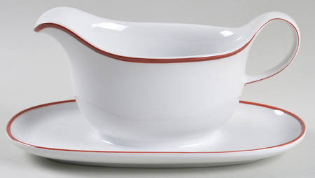 Contrast (Red Trim) Gravy Boat with Attached Underplate
