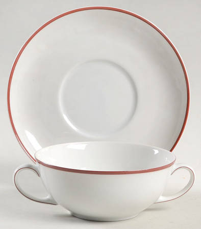 Contrast (Red Trim) Flat Cream Soup Bowl & Saucer Set