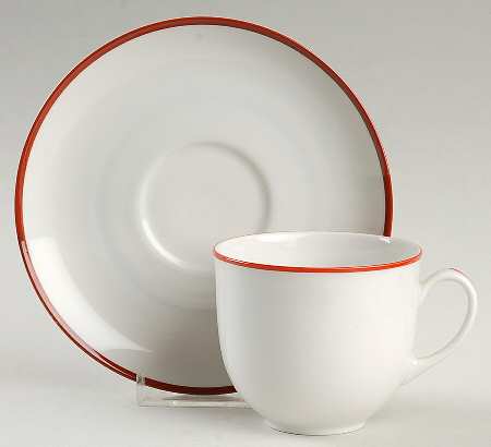 Contrast (Red Trim) Flat Cup & Saucer Set