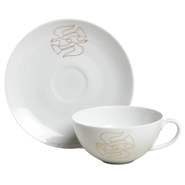 Golden Swallow Flat Cup & Saucer Set