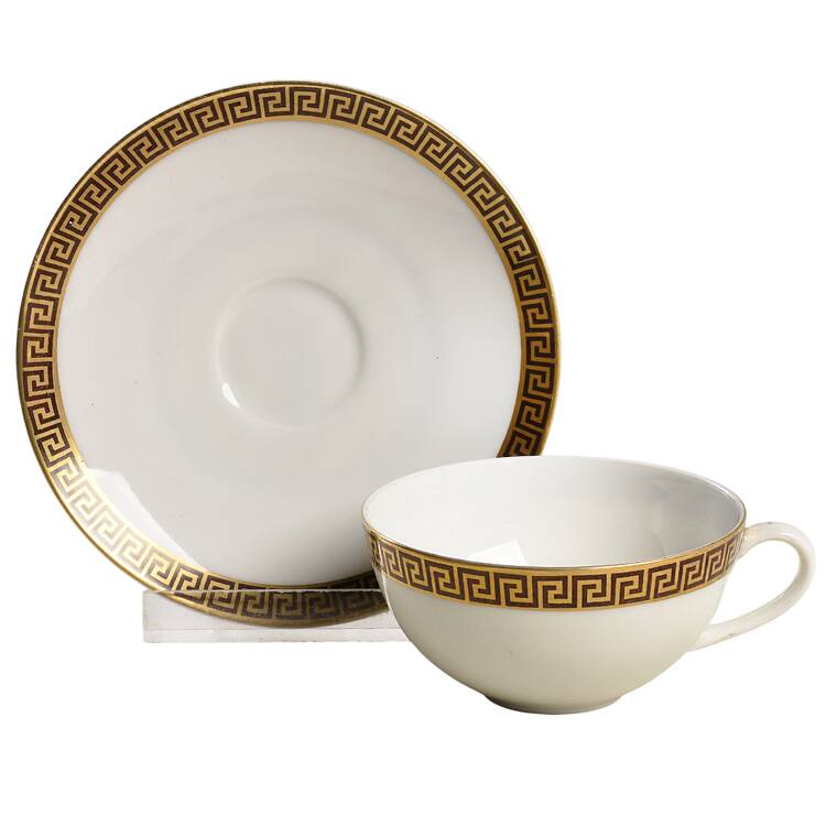 Greek Key Flat Demitasse Cup & Saucer Set
