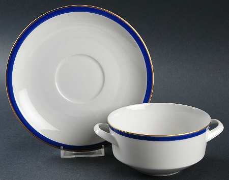 Grand Prix Cobalt Blue Flat Cream Soup Bowl & Saucer Set