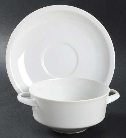 Grand Prix White Flat Cream Soup Bowl & Saucer Set