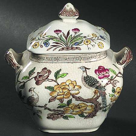 Asiatic Birds Brown Multicolor Sugar Bowl & Lid