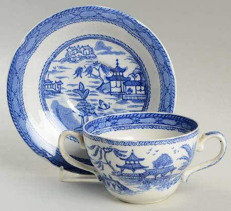Real Old Canton Flat Bouillon Cup & Saucer