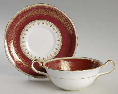 7098 Maroon Flat Cream Soup Bowl & Saucer Set