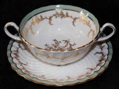 8155 Green Footed Cream Soup Bowl & Saucer Set