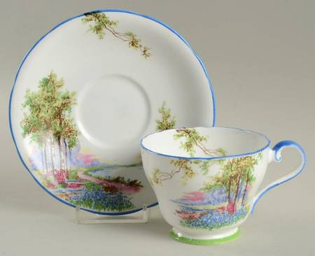Bluebell Time (Blue Trim) Footed Cup & Saucer Set