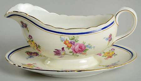 Claridge (Cobalt Border) Gravy Boat with Attached Underplate