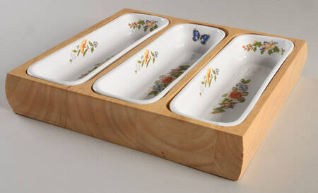Cottage Garden 3-Part Relish with Rectangular Wood Tray