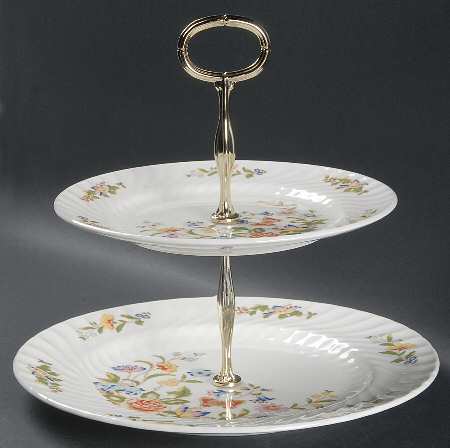 Cottage Garden 2 Tiered Serving Tray (Dinner & Salad Plate)
