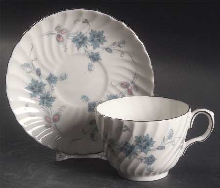 Delphine (Older, Platinum Trim) Flat Cup & Saucer Set