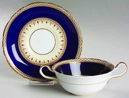 Desborough Blue Flat Cream Soup Bowl & Saucer Set