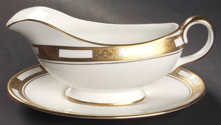 Empress White (Gold Encrusted, Smooth Or Scalloped) Gravy Boat & Underplate by John  Aynsley & Sons