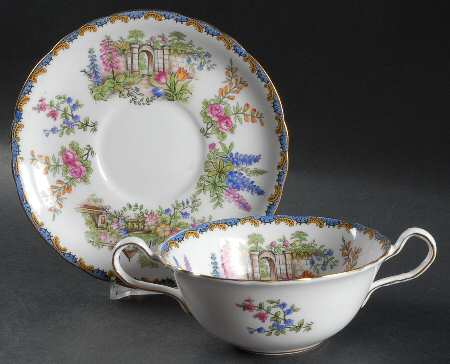 Garden Gate Flat Cream Soup Bowl & Saucer Set