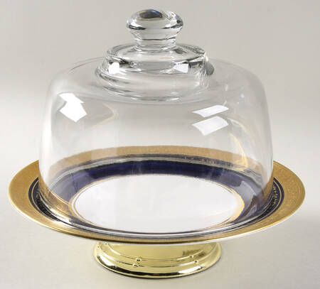 Georgian Cobalt 6 1/2"-7 1/2" Footed Cheese Plate w/ Glass Dome HC