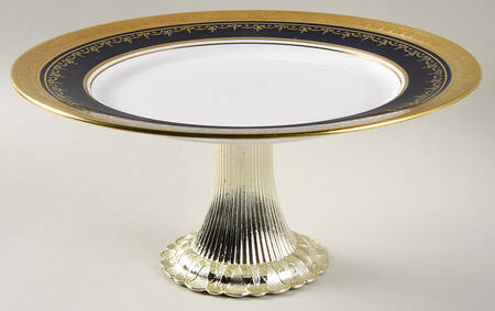 Georgian Cobalt Cake Stand with 4"-5" Metal Pedestal  Hc