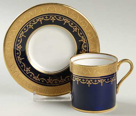 Georgian Cobalt Flat Demitasse Cup & Saucer Set