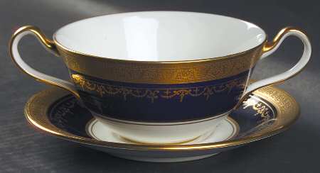 Georgian Cobalt Flat Cream Soup Bowl & Saucer Set